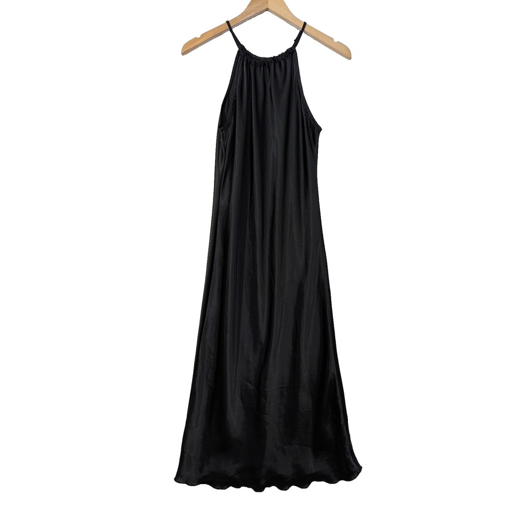 Bebe Maxi Slip Dress Womens S Black Satin Party Y2K Whimisgoth Fairy Romantic - Picture 1 of 8
